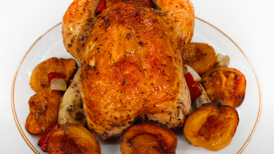 Pollo relleno con duraznos
