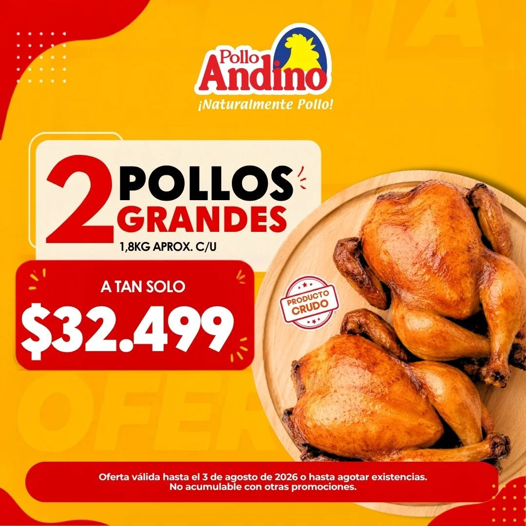 Oferta de dos pollos grandes 1.7kg aprox. c/u