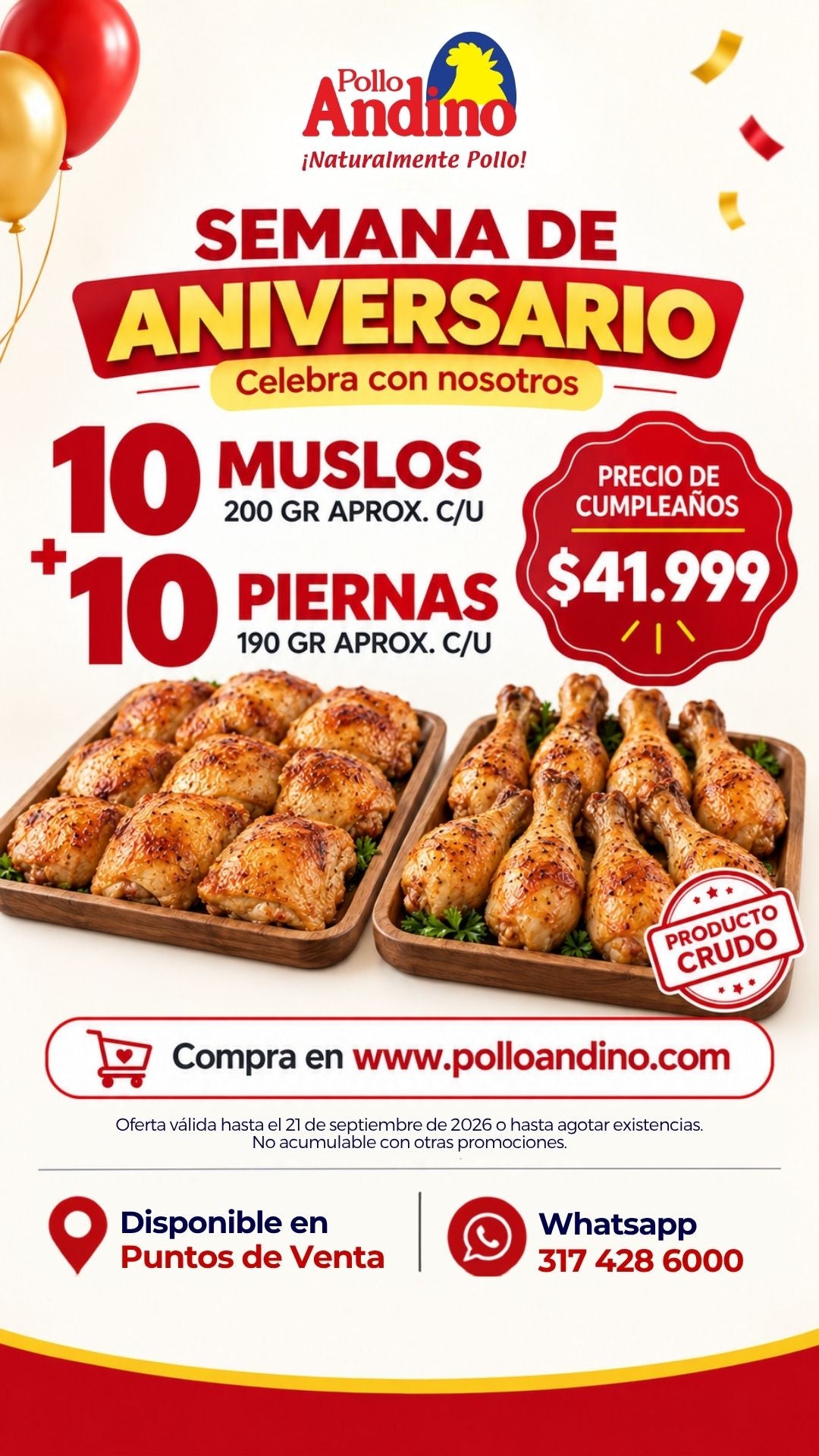 Oferta 10 Muslos (200gr aprox.)  + 10 Piernas (190gr aprox.)