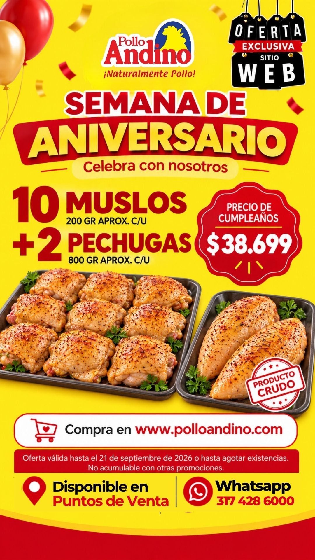 Oferta 10 Muslos (200gr aprox. c/u) + 10 Pechugas (800gr aprox. c/u)