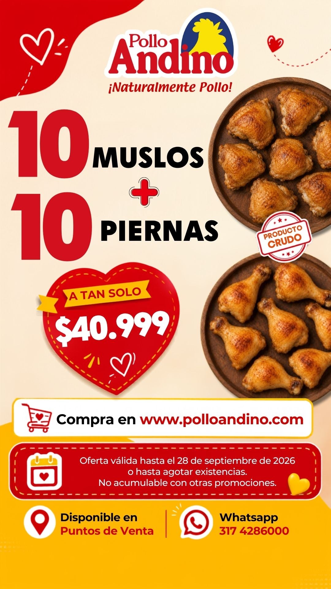 Oferta 10 Muslos (200gr aprox.)  + 10 Piernas (190gr aprox.)