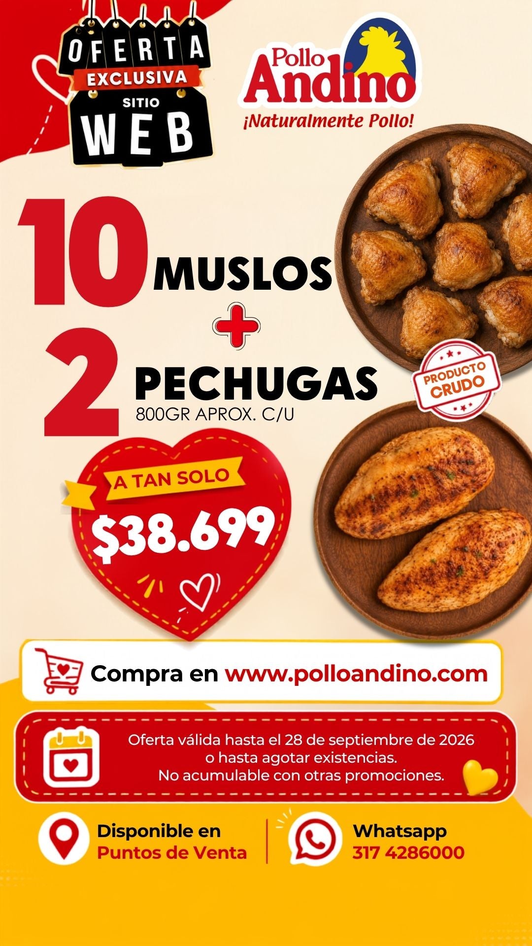 Oferta 10 Muslos (200gr aprox. c/u) + 2 Pechugas (800gr aprox. c/u)