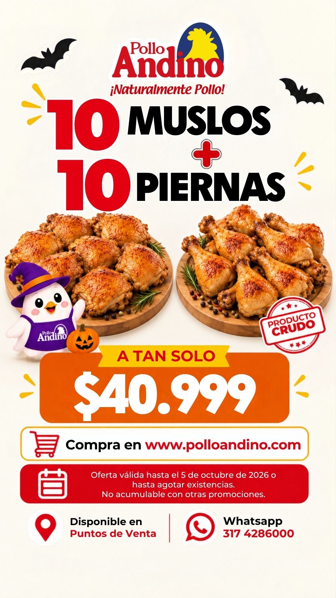 Oferta 10 Muslos (200gr aprox.)  + 10 Piernas (190gr aprox.)