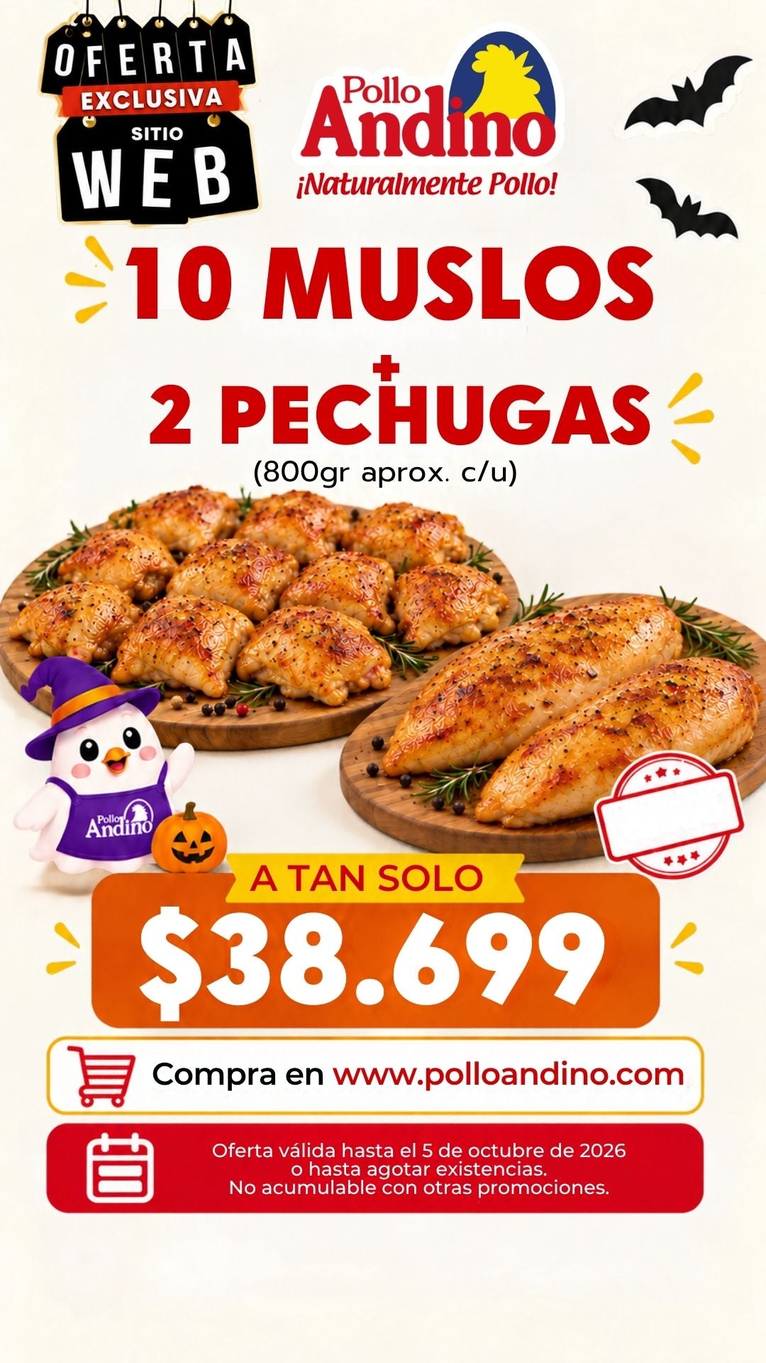 Oferta 10 Muslos (200gr aprox. c/u) + 2 Pechugas (800gr aprox. c/u)