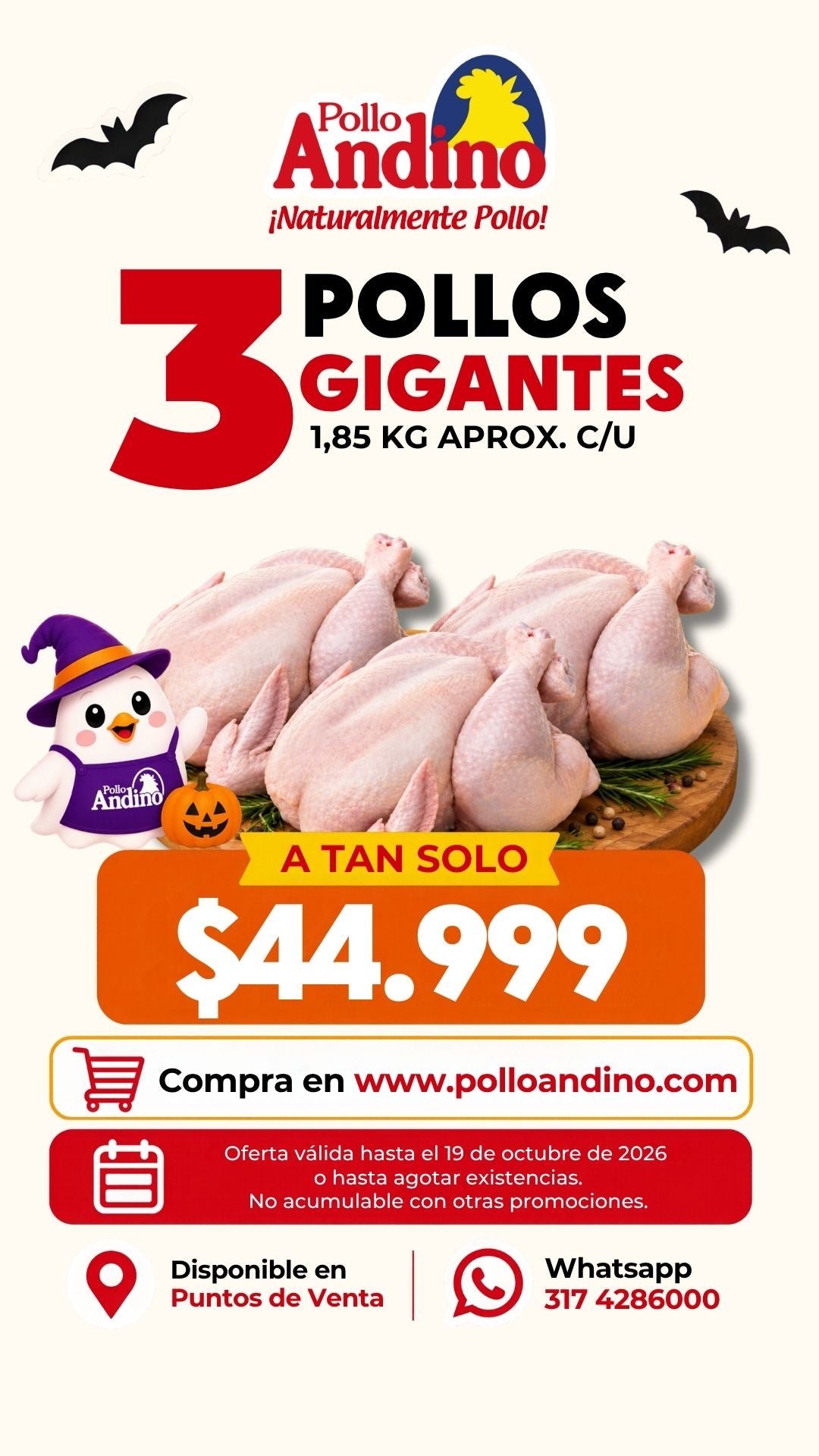 Oferta de tres pollos grandes 1.75kg aprox. c/u