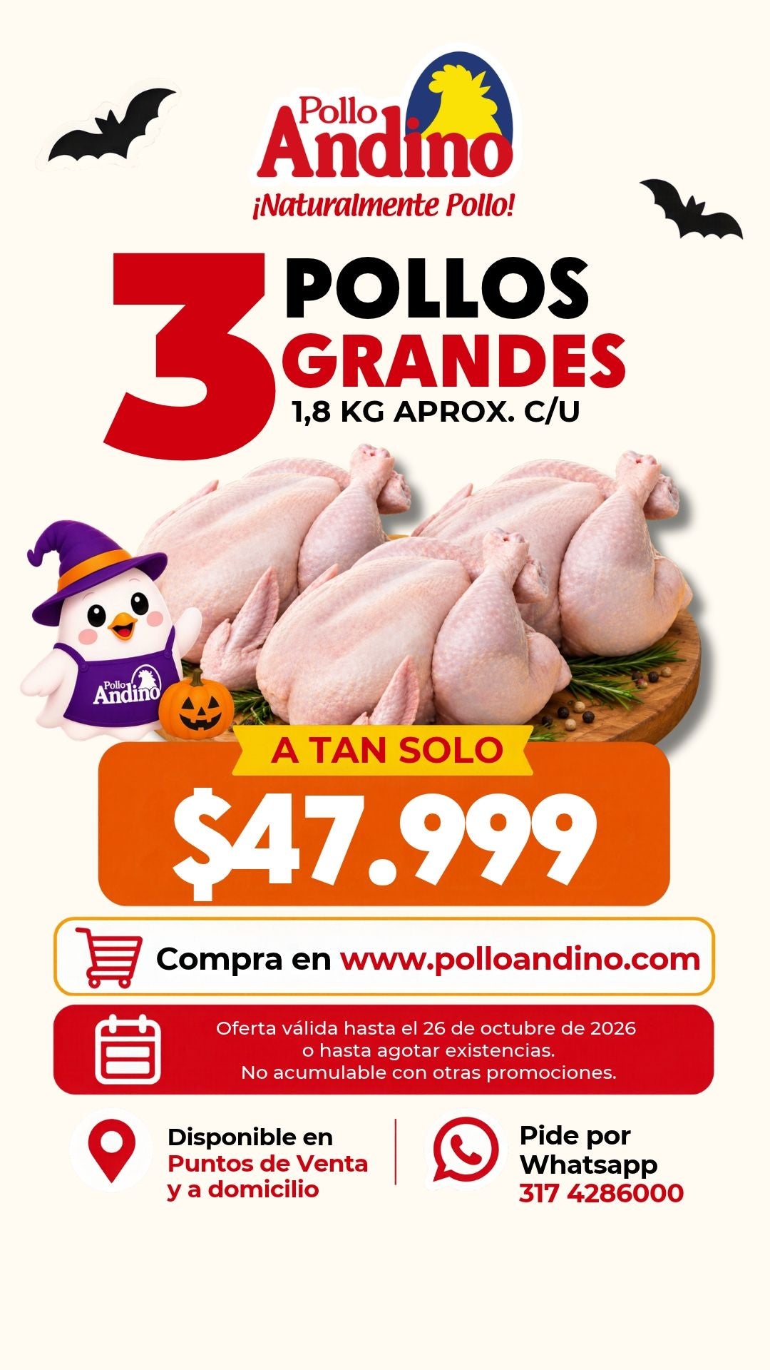 Oferta de tres pollos grandes 1.75kg aprox. c/u