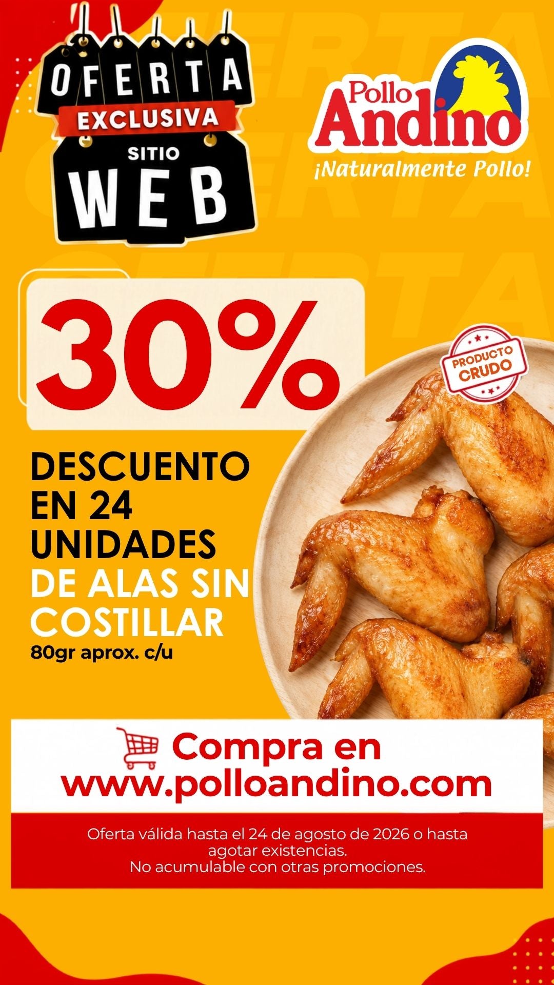24 ALAS SIN CON EL 30% DE DTO. (80gr aprox. c/u)