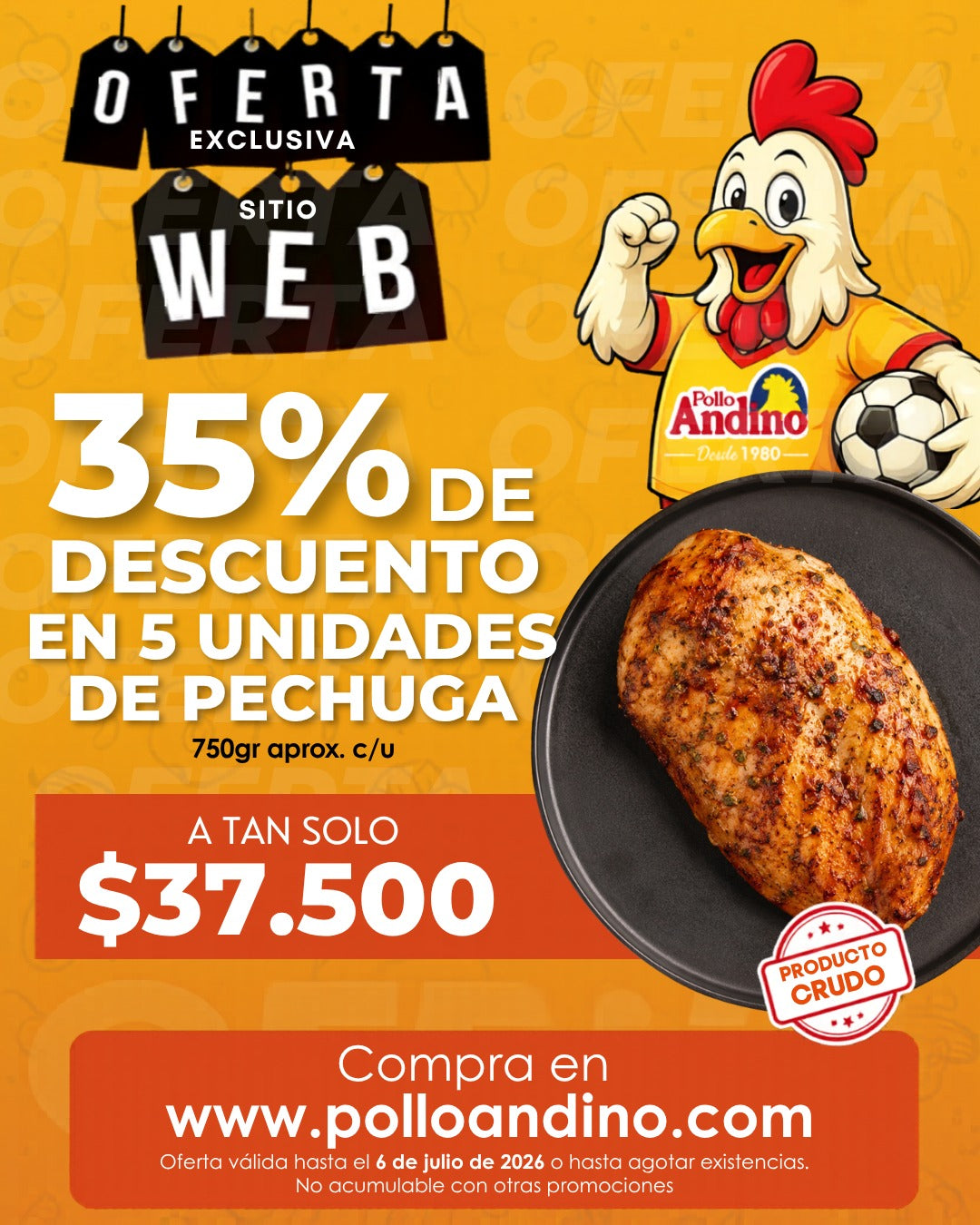 5 Pechugas con el 35% de dto. (750gr aprox. c/u)