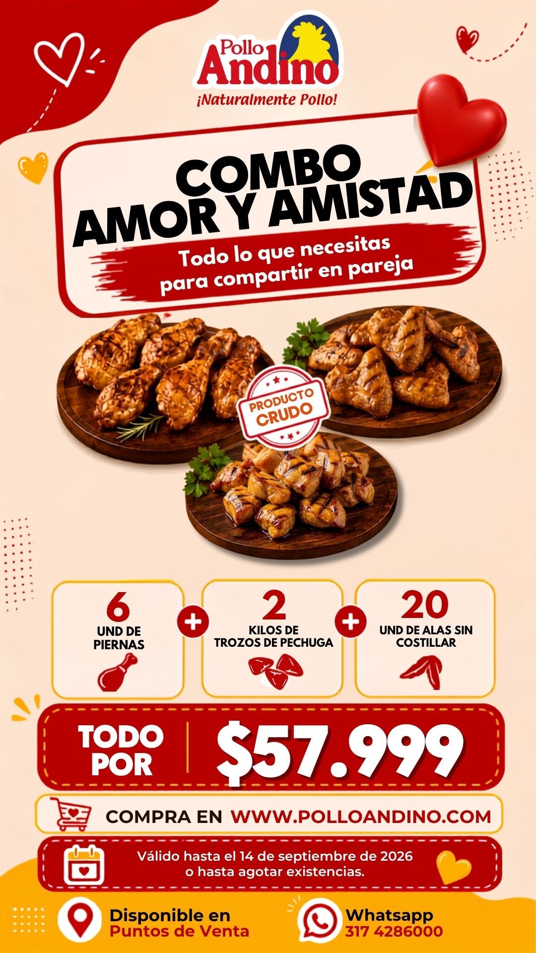 Combo Amor y Amistad 6 piernas + 20 alas sin costillar + 2 kl de trozos