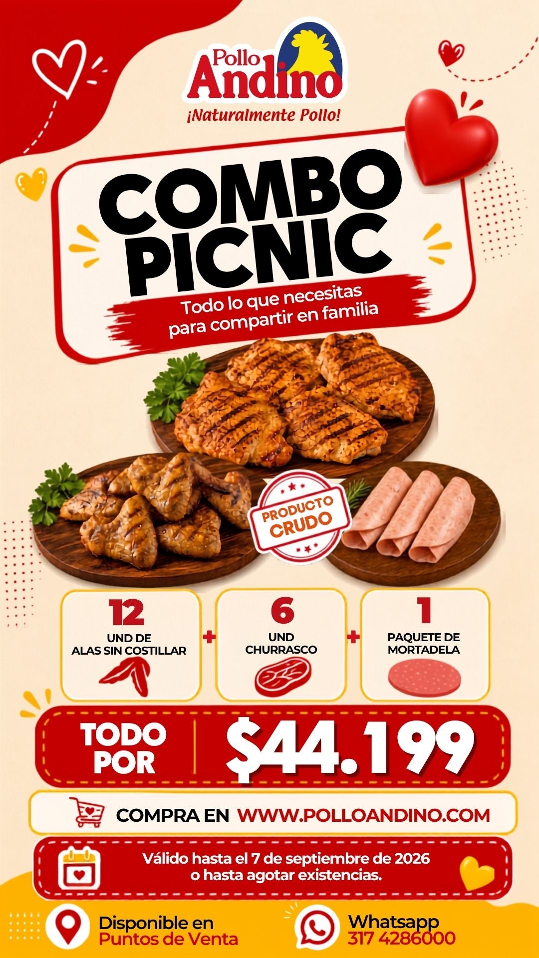 Combo Picnic 6 churrascos + 1 paq de mortadela + 12 alas sin costillar