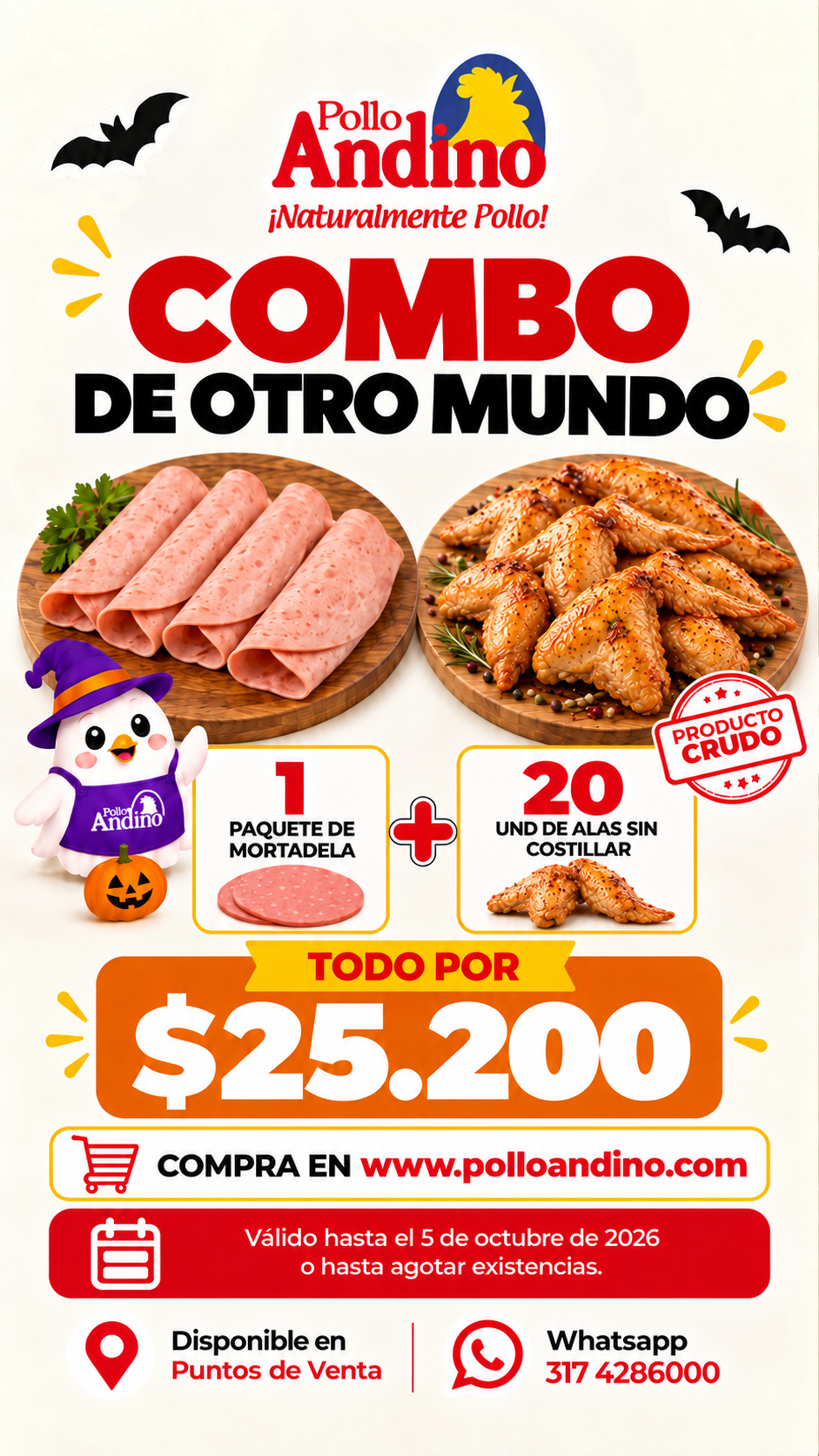 Combo de Otro Mundo lleva 1 paquete de Mortadela x 250gr + 20 Alas sin costillar