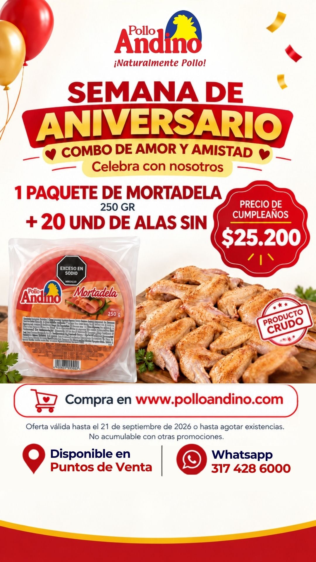 Oferta de Mortadela 250gr + 20 Alas sin costillar