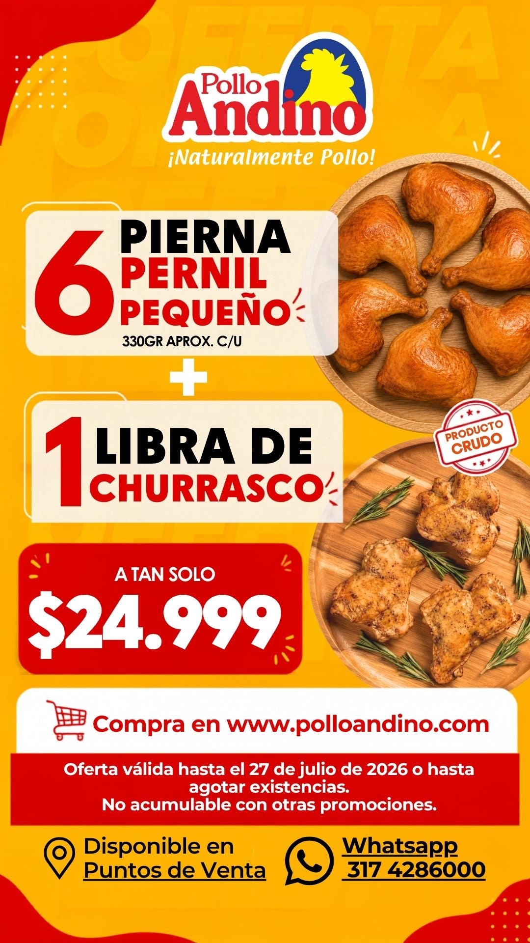 Super oferta 1 libra de churrasco + 6 piernas perniles