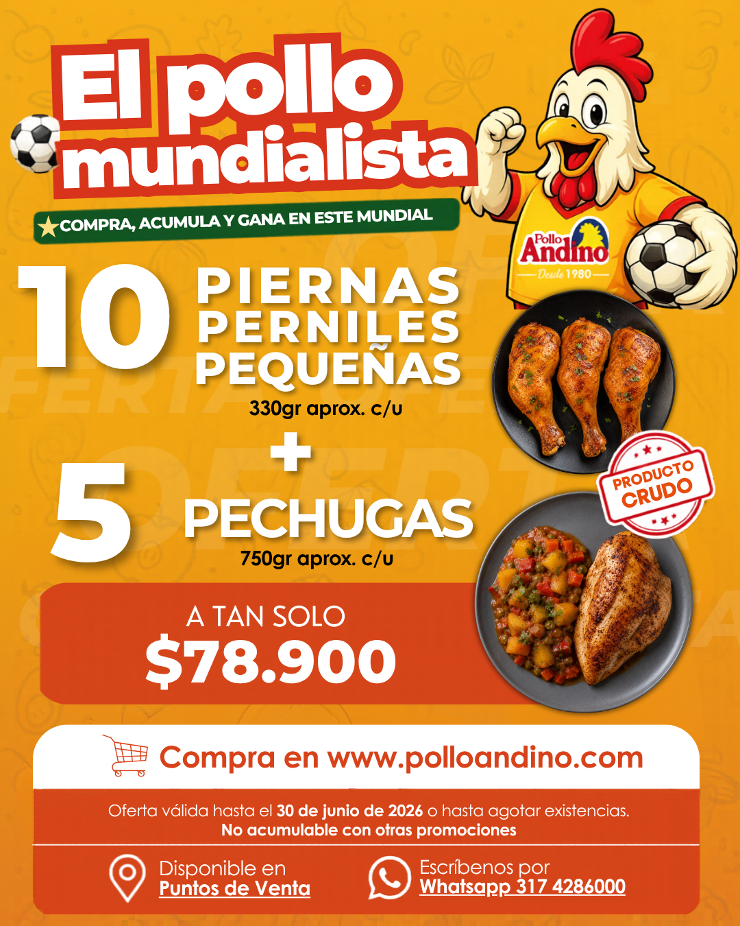 Super oferta 10 pierna pernil pequeños (330gr aprox. c/u) + 5 pechugas (750gr aprox. c/u)