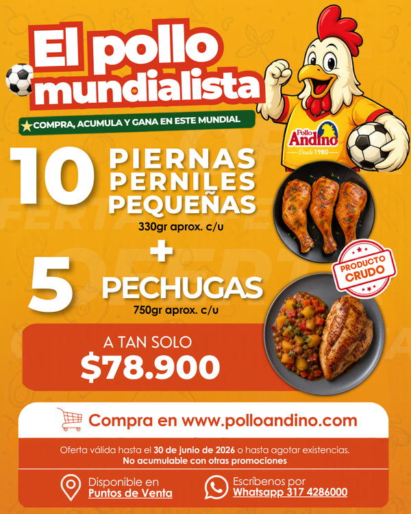 Super oferta 10 pierna pernil pequeños (330gr aprox. c/u) + 5 unidades de pechuga (750gr aprox. c/u)