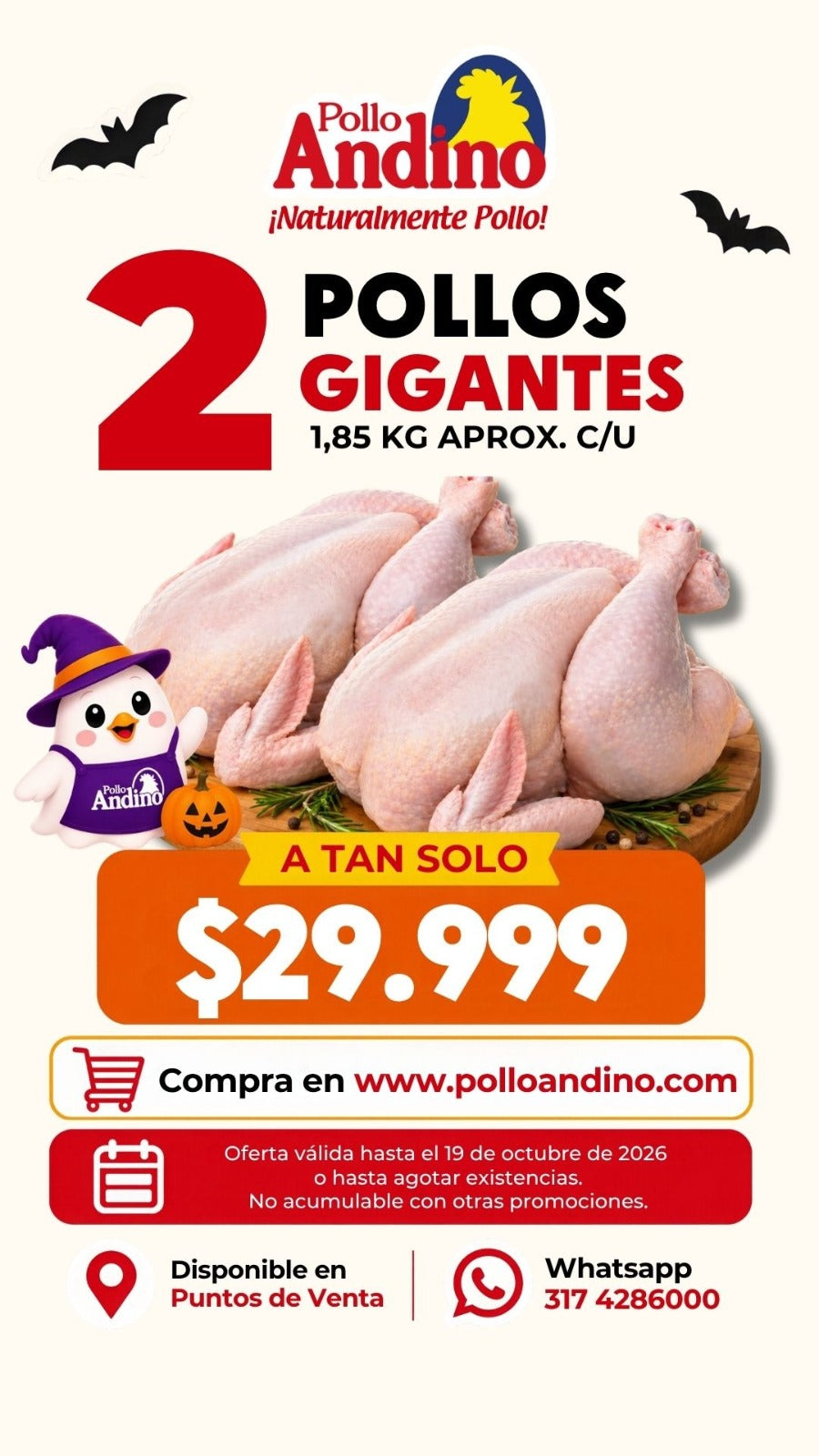 Oferta de dos pollos Gigantes 1.85kg aprox. c/u