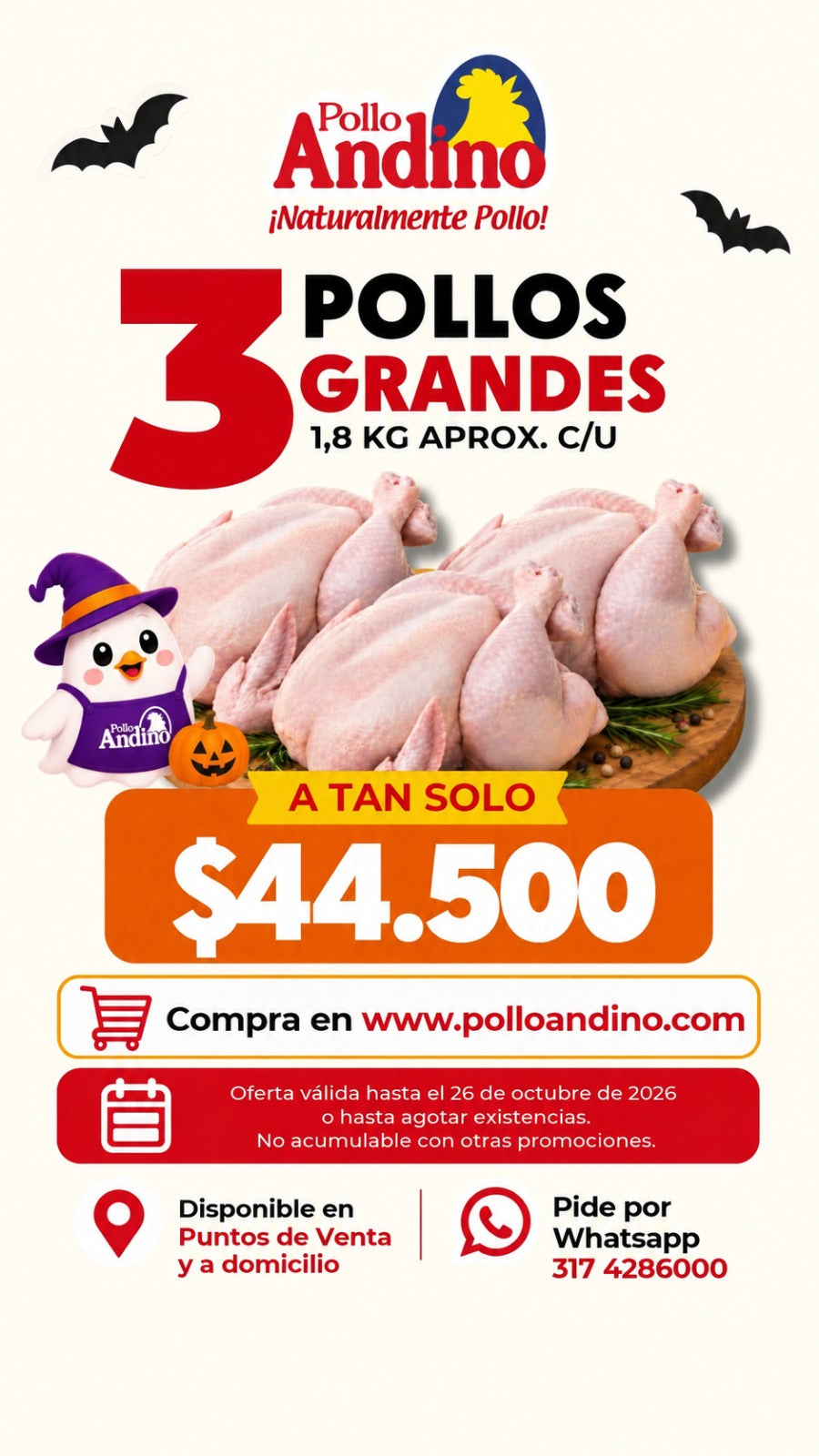 Oferta de tres pollos grandes 1.75kg aprox. c/u