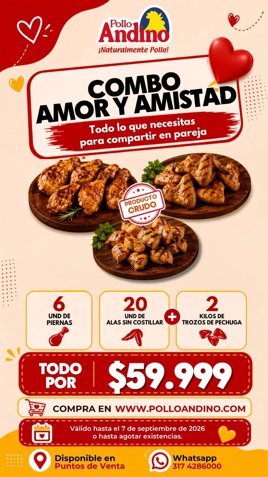 Combo Amor y Amistad 6 piernas + 20 alas sin costillar + 2 kl de trozos